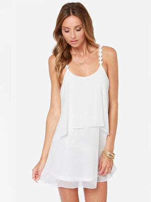 

Sexy Women's Casual Strap Sleeveless U-neck Backless Layer Chiffon Mini Beach Party Dress Sundress