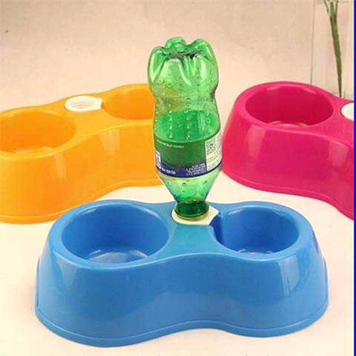 

Portable Pet Feeder Plastic Dual Port Automatic Feeder Water Drinking Feeding Basin Bowls For Cats Pet Dogs without Bottle