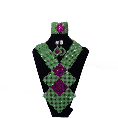 

AMYNOVA Pink Scarf Style African Beads Necklace Bracelet Earrings Jewelry Set Nigerian Wedding Beads African Bridal Jewelry
