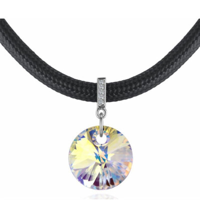 

Black Leathers Rope Chain Round Crystal from Austrian Ladies Short Chain Necklaces Pendant For Women 28819