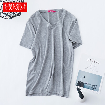 

Modal vest mens V-neck short-sleeved T-shirt stretch Slim mens underwear bottoming shirt V-neck ash gray