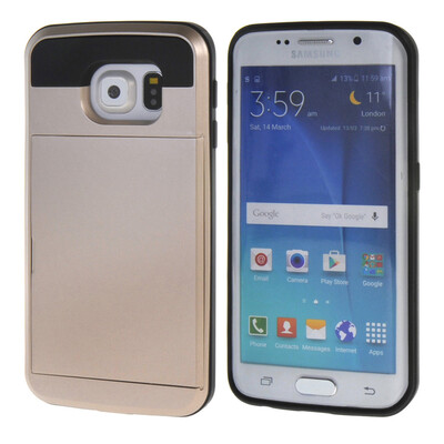 

MOONCASE Case for Samsung Galaxy S6 Edge Soft Silicone Gel TPU Skin With Card Holder Protective Case Cover Gold