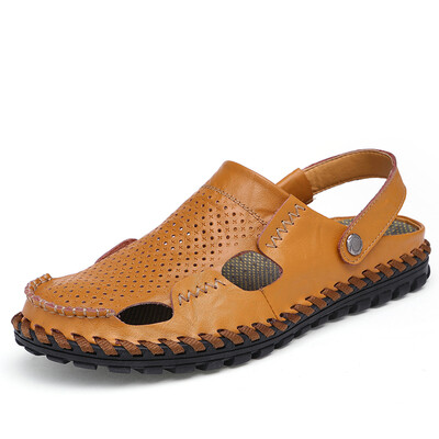 

men sandals slippers genuine leather cowhide male summer shoes outdoor casual leather sandals