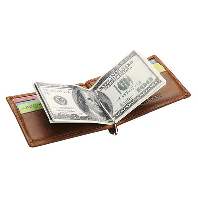 

Vintage Men Genuine Leather Money Clip Retro Credit Card Holder Wallet Card Pocket