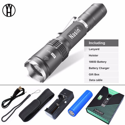 

WH Tactical Flashlight XM-L2U3 LED 930 Lumen Ultra Tactical LED Flashlight 6 Modes Water Resistant Torch chargeable