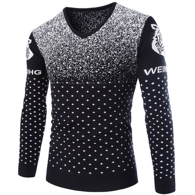

Zogaa New Men's Sweater V-neck Snowflakes Tiger
