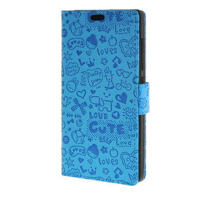 

MOONCASE Lovely pattern Leather Card Wallet Slot Bracket Back Case Cover for Nokia Lumia 540 N540 Blue