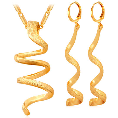 

Unique Design Helix Necklace Set Women's Gift Wholesale Trendy 18K Real Gold Plated Necklace Earrings Fashion Jewelry Sets