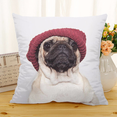 

Cntomlv Hot Selling Wearing Hat Pug Home Decorative Sofa Cushion Throw Pillow Case Cotton Linen Square Pillows cushion cover