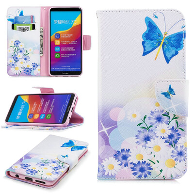 

BEFOSPEY Painting PU LeatherSoft TPU Card Slot Stand Wallet Case For Huawei Honor 7C599"2018