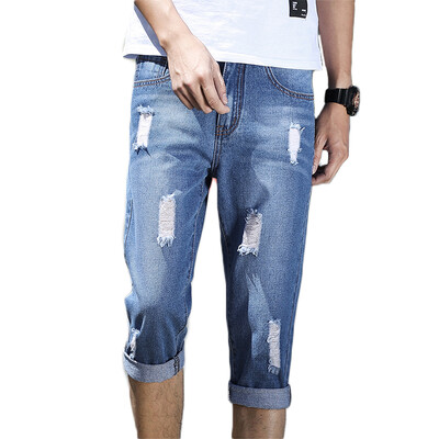 

Damaizhang Brand Men Summer Knee Length Hole Short Jeans High Quality Fashion Zipper Denim Short Jeans
