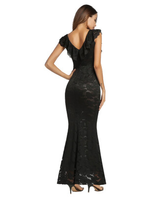 

Women Elegant Floor-Length Maxi Lace V-neck Dresses With Trumpet Backless Ladies Dress For Evening Party Festa Vestido