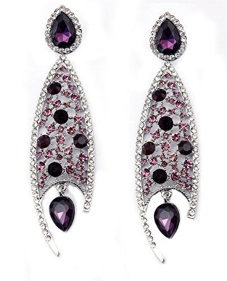 

Idealway New Fashion 4 Colors Clear Black Blue Purple Rhinestone Crystal Weddings Bridal Long Drop Earrings