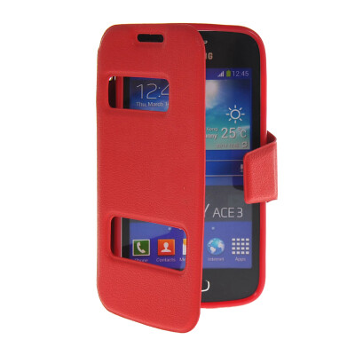 

MOONCASE View Window Leather Side Flip Pouch Stand Shell Back Case Cover for Samsung Galaxy Ace 3 S7270 / S7272 Red