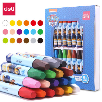 

Deli deli Wang Wang team outstanding work series 18 color student hex rod silky oil painting stick children Crayon painting pen Prince Blue 72101