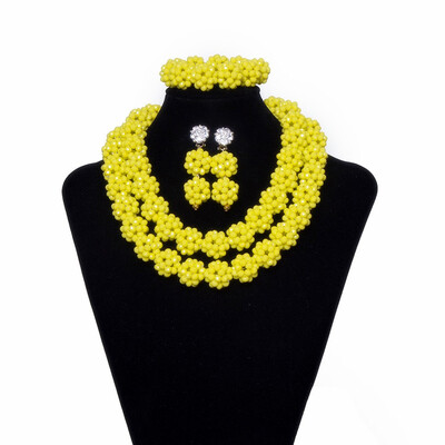 

Handmade Yellow Crystal Ball Bridal Beaded Necklace Jewelry African Wedding Beads Jewelry Set Nigerian Jewelry Sets For Women