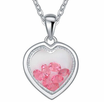 

Fashion Jewelry Austrian Crystal Love Heart Pendant Necklace For Women Colorful Accessories Bijoux Party Gift White Gold Plated 16