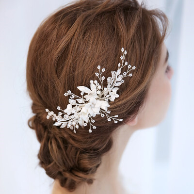 

Jonnafe Stunning Floral Headpiece Bridal Silver Hair Comb Piece Pearls Women Prom Hair Jewelry Wedding Accessories