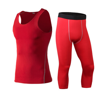 

Running Set Sport Suit Fitness T-Shirt 34 Leggings Pant Gym MenS Sportswear