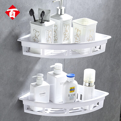 

Hundred words bathroom shelf plastic corner bathroom shelf free punching installation single layer