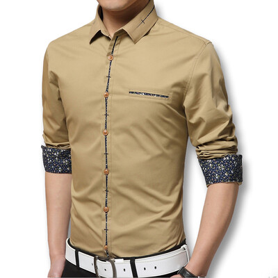 

Men Dress Shirts New Spring 2016 Men Long Sleeved Dress Shirts Cotton Casual Printed Shirts 5 Colors Fashion Shirts Plus