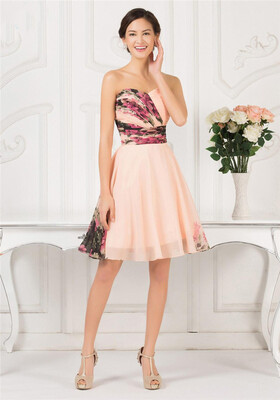 

A-Line Sweetheart Sleeveless Print Ruffles Short Chiffon Prom Dresses
