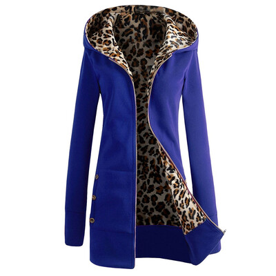 

Thicken plus velvet large size hooded leopard sweater tops womens jacket