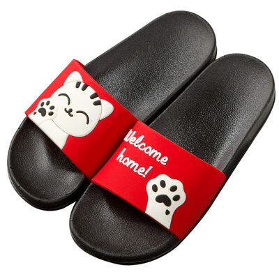 

Lovers couple slippers cute cat home indoor non-slip bathroom sandals red 40 yards LJ702