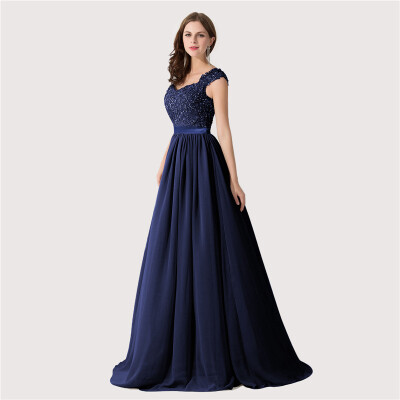 

Appliques Lace Long Evening Prom Bridesmaid Dresses A-line Party Gown