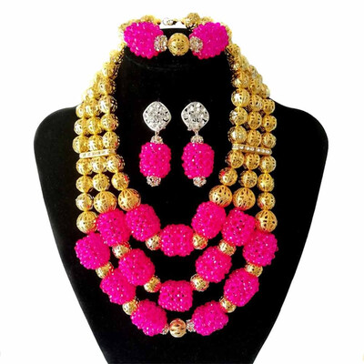 

Red And Yellow Coral Party African Beads Bridal Necklace Earrings Bracelet Nigerian Wedding Beads Jewelry Set For Women