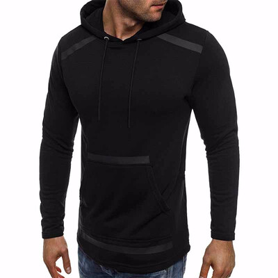 

Mens Fashion Solid Color Hooded Sweater Long Sleeve Casual Large Pocket Design Pullover Hoodie