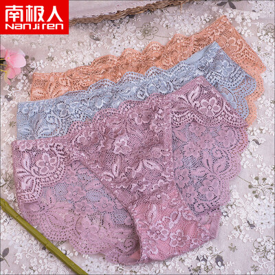 

Antarctic womens underwear sexy transparent waist openwork lace underwear female breathable plus file womens triangle underwear NJR371 skin color light blue light coffee M