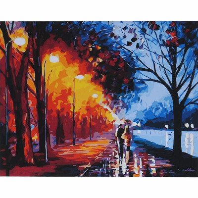 

Frameless DIY Digital Oil Painting 16 20 Walking in The Rain Hand Painted Cotton Canvas Paint By Number Kit Home Office Wall A