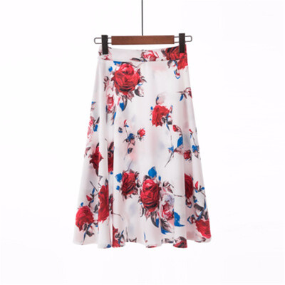 

High Waist Floral Print Women Elegant Skirts Elastic Waist Summer Skirt Casual Party Faldas Mujer Saias