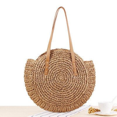 

FEMALEE Round Straw Beach Bag Vintage Handmade Woven Shoulder Bag Raffia circle Rattan bags Bohemian Summer Vacation Casual Bags