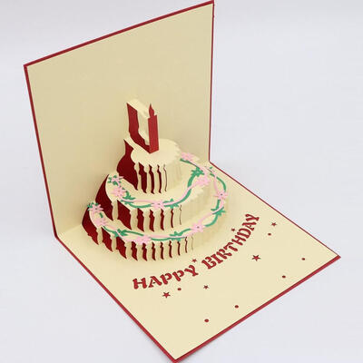 

FANLUS Handmade Creative 3D Pop Up Laser Cut Happy Birthday Greeting Cards Birthday Cake Red