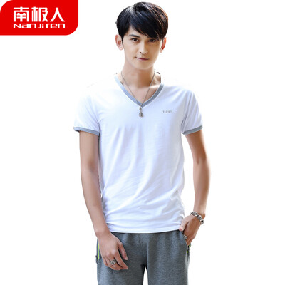 

Antarctic mens vest short-sleeved T-shirt combed cotton stretch bottoming shirt V-neck sports sweatshirt casual underwear N696D10761 V-neck white