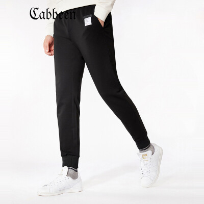 

Carbine mens street letters Slim low waist knit casual pants 2017 autumn&winter black feet trousers tide S paint black 11 54185XXL