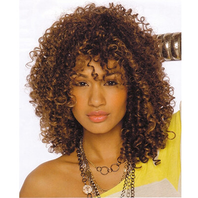 

QianBaiHui Short Curly Wigs for Black Women - Brown Medium Length Synthetic Hair Wigs Fashion Full Wig Wig Cap