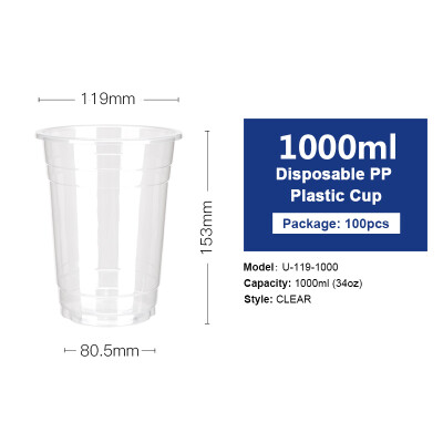 

OTOR 34oz Clear Plastic Cups Fruit Salad Water Cup with Lids Disposable Tumblers Outdoor Travel Birthday Party Supply 100pcs