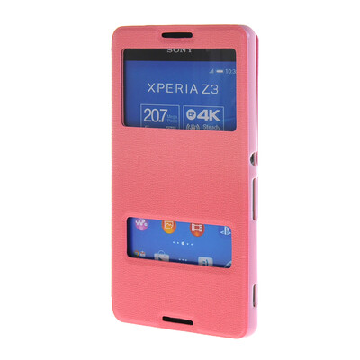 

MOONCASE Сторона Флип жесткий борт тонкий кожаный кронштейн Окно чехол для Sony Xperia Z4 розовый