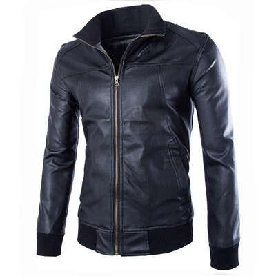 

Zogaa Fashion Mens Leather Short Slim Stand Collar Casual Washing