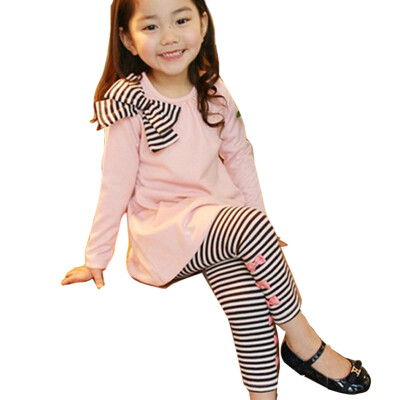 

2pcs Baby Girl Kids Bowknot T-shirt Top+Pants Leggings Trousers Outfit Clothing