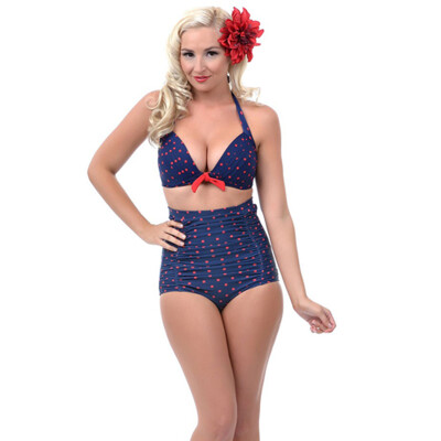 

Women' Retro RoSe Polka Dot Bikini SwimSuit Sexy WaiSt