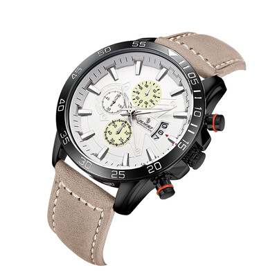 

Mens Fashion Business Chronograph Analog Quartz Watch with Leather Band