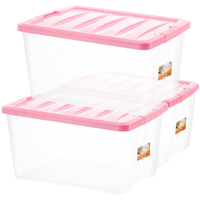 

JEKO&JEKO plastic transparent storage box large storage box 56L 3 Pack household quilt clothes toy storage box luxury storage box pink SWB-5327