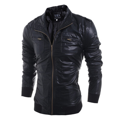 

Zogaa New Mens Leather Clothing Stand Collar Casual