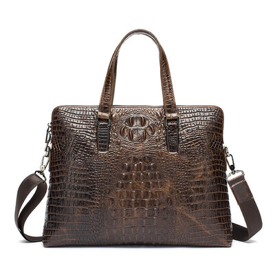 

PKoune® 2016 High quality crocodile genuine leather handbags man bag famous brand shoulder bag upscale business bag briefcase