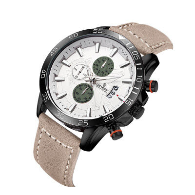 

Mens Fashion Business Chronograph Analog Quartz Watch with Leather Band