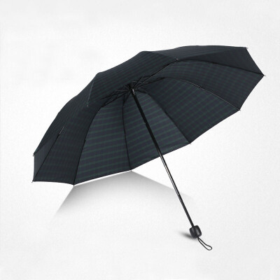 

Ying Yu manual tri-fold business lattice umbrella British wind increase double lattice umbrella rain dual-use GA9307 black green grid